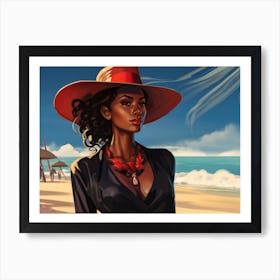 Illustration of an African American woman at the beach 67 Art Print