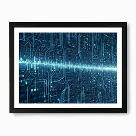 Abstract Digital Representation Of A Circuit Board With A Glowing Blue Light Pulse Traveling Through It Art Print