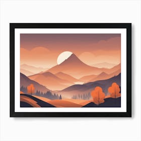 Misty mountains horizontal background in orange tone 95 Art Print