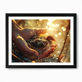 Baby Bird In Hands Art Print