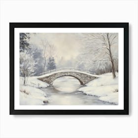 Winter Bridge Over The Stream Art Print