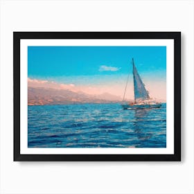 Sailboat Sails To The Shore Oil Painting Landscape Art Print