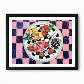 Mediterranean Platter Pink Checkerboard 1 Art Print