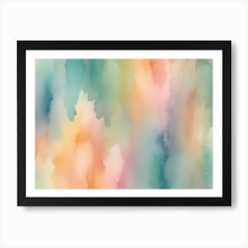 Abstract Image Of A Watercolor Like Background With Blended Shades Of Blue, Green, Orange, And Pink Art Print