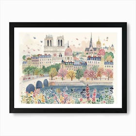 Paris France Landmarks Painting Landscape Art Print