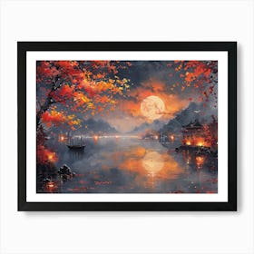 Moonlight Over The Lake Art Print