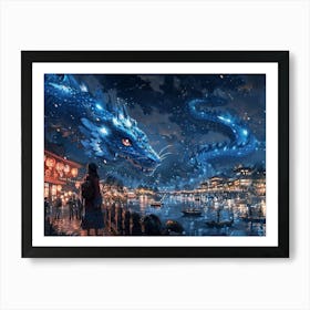 Blue Dragon At Night Art Print