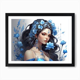 Blue Flower Girl Art Print