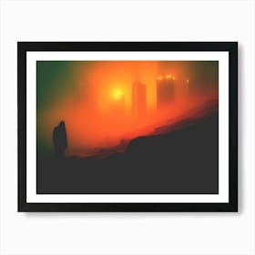 Deep Mist Burning City Skyline Art Print