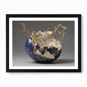 Gold And Blue Vase Art Print