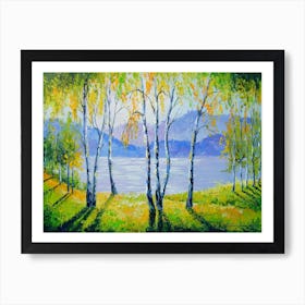 birches by the river Art Print