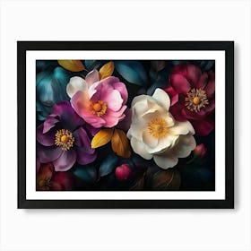 Flowers On A Black Background 4 Art Print