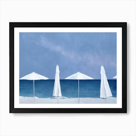 White Umbrellas On The Beach 1 Art Print