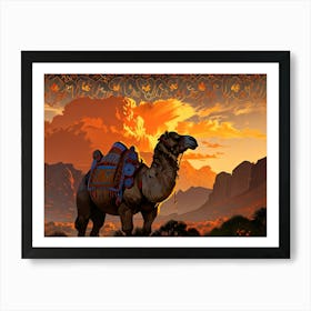 Camel At Sunset Art Print