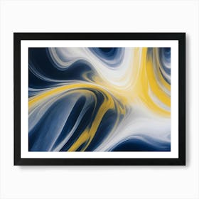 Abstract Image Of Swirling, Flowing Lines Of Color In Shades Of Blue, White, And Yellow, Creating A Sense Of Energy And Motion Art Print