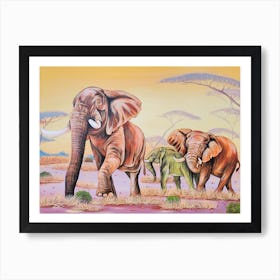 Elephants In The Savannah Art Print