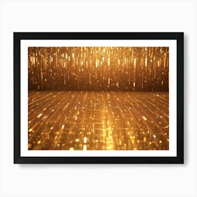 Abstract Background Of Glowing, Golden Lines Falling Down In A Digital Space Art Print