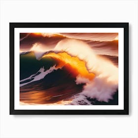 Powerful, Green Ocean Wave Crashes Dramatically, With The Sun S Rays Bursting Through Its Crest Art Print