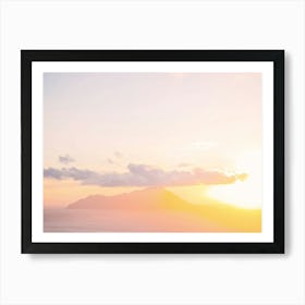 Milos, Greece I Aesthetic orange pastel sunset light over the greek mountains of the Cyclades island from the village of Plaka for a colorful minimalist geometric graphic design fine art photography Art Print