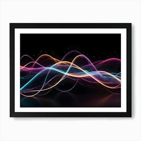 Abstract Digital Image Of Glowing Blue, Purple, And Orange Waves On A Black Background With Sparkling Particles, Creating A Dynamic And Vibrant Effect 3 Art Print