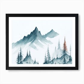 Mountain And Forest In Minimalist Watercolor Horizontal Composition 390 Art Print