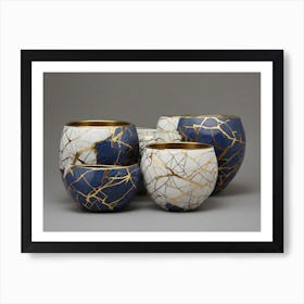 Blue And Gold Vase Set Art Print