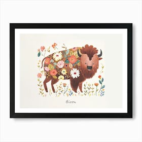 Little Floral Bison 3 Poster Art Print