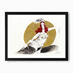 Hand Drawing of Burlesque Dancer In Lingerie Art Print