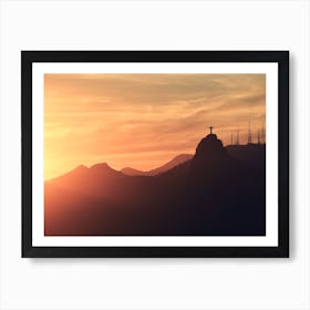 Sun And Christ The Redeemer In Rio De Janeiro Art Print