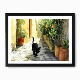 Naples, Italy   Cat In Street Art Watercolour Painting 3 Art Print