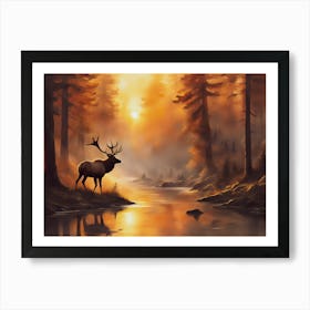 Elk In The Forest - Ai Art Print