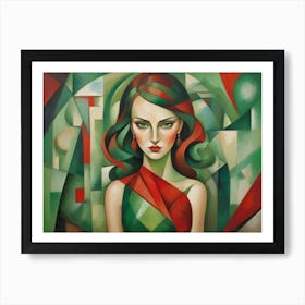Lady In Red And Green Art Print