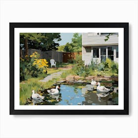 Backyard With Ducks - expressionism 1 Art Print