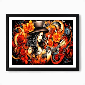 Witches And Music 4 - Halloween Acoustic Guitarist Art Print