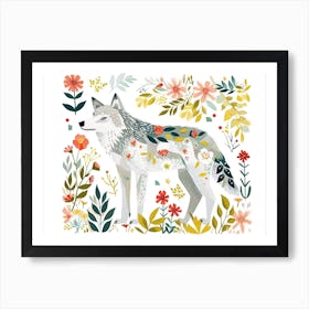 Little Floral Arctic Wolf 1 Art Print