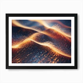 Flowing, Abstract Waves Of Golden Light And Particles On A Dark Background, Representing Digital Information Or Energy Art Print