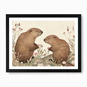 Floral Animal Illustration Beaver 4 Art Print