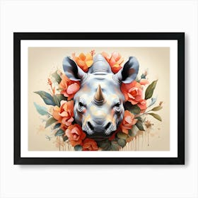 Rhino With Flowers Wild Art Print