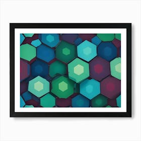 Abstract Background With A Honeycomb Pattern Of Hexagons In Various Shades Of Blue, Green, And Purple, Creating A Textured And Futuristic Look Art Print