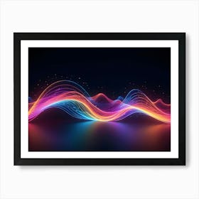 Abstract Digital Image Of Glowing Multi Colored Lines Forming A Wave Like Pattern On A Dark Background Art Print