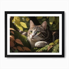 A Cat Lounging In The Shade Of Leaves And Trees Art Print