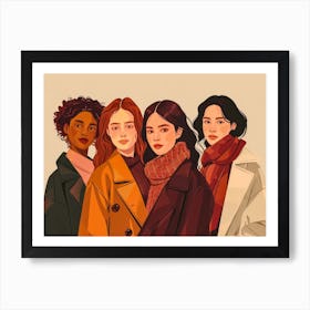 Four Women In Coats Art Print