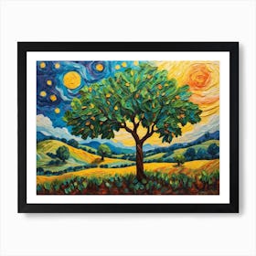 Starry Night Orange Tree Art Print