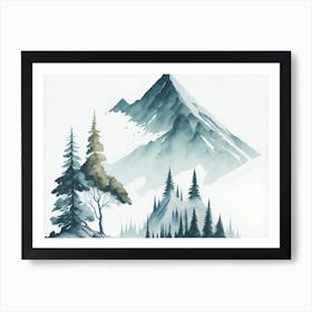 Mountain And Forest In Minimalist Watercolor Horizontal Composition 399 Art Print