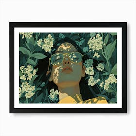 Girl Laying In Flowers Art Print