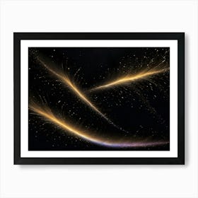 Abstract Background With Two Golden Lines Of Light Swirling And Sparkling Against A Dark Background, Resembling Celestial Trails Art Print