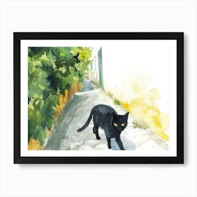 Limassol, Cyprus   Cat In Street Art Watercolour Painting 1 Art Print