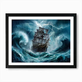 Galleon ship in stormy sea painting #2 Art Print