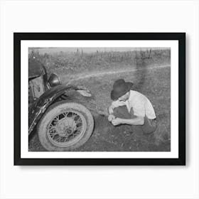 Untitled Photo, Possibly Related To White Migrant Squatting Down In Front Of His Automobile While Camped Near Art Print