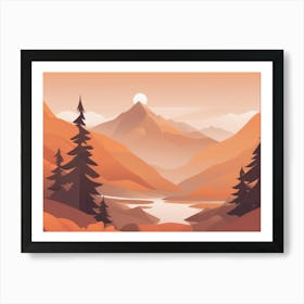 Misty mountains horizontal background in orange tone 78 Art Print